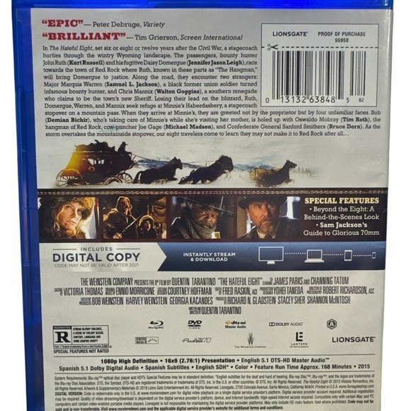 🎬 7 MOVIES/$50 – The Hateful Eight Blu-ray – Tarantino Classic - Picture 2 of 4